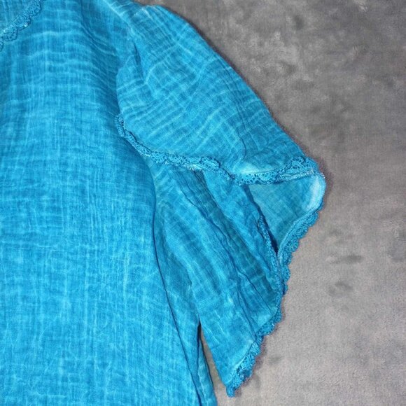 Chicos Women's S Aqua Blue Split Sleeve Versatile Vibrant Vintage Fairycore Top - Picture 4 of 11